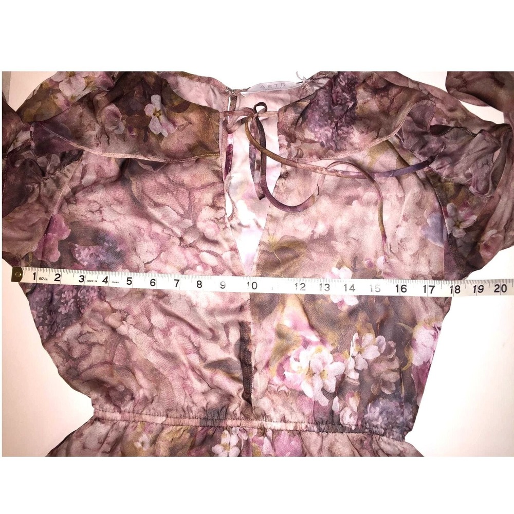 Floral Print Romper Chiffon‎ Ruffle Tie Neck Long Sleeve Women's Size M - Picture 4 of 13